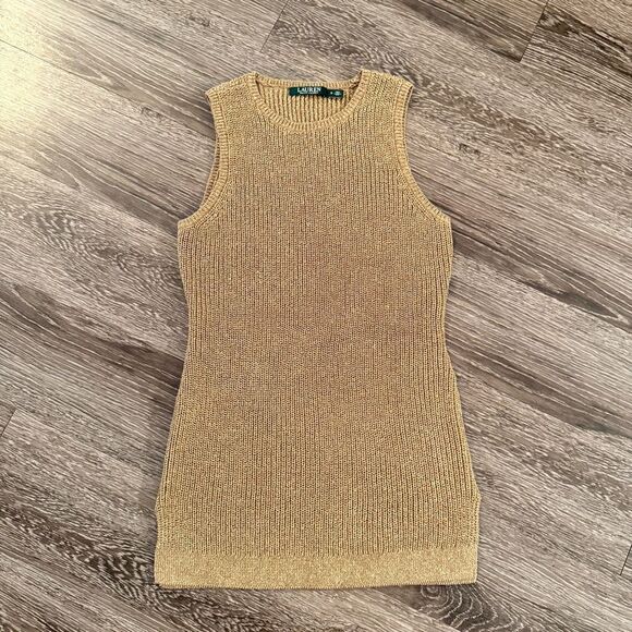 Lauren Ralph Lauren Gold Metallic Sleeveless Knit Tunic - Picture 1 of 6